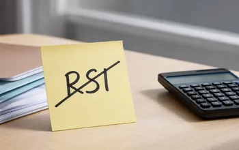 Pense-bête affichant « RSI » barré à côté d'une calculatrice, illustrant la suppression du régime simplifié RSI.